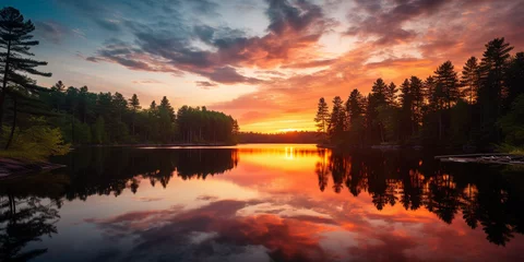 Badezimmer Foto Rückwand Tranquil Reflections: A Serene Nature Scene at Sunset © ralf