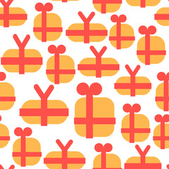 Obraz premium seamless color pattern with gift boxes with ribbons and bows in flat style. template for print, background, wallpaper, fabric, packaging, children's book, decoration.