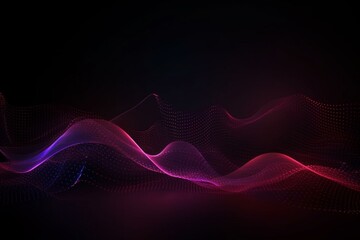 Abstract digital background with a gradient dot red purple wave line light. Dark background with a 3D rendering of big data technology. Generative AI