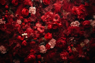 Red floral backdrop. Generative AI