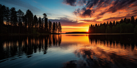 Obraz premium Tranquil Reflections: A Serene Nature Scene at Sunset