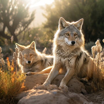 Fotografia de pareja de lobos en un paraje natural