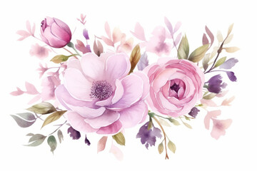 Elegant flowers in watercolor style against white background
