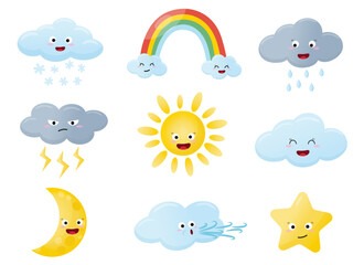 Vector image weather emoticon flat icon set design elements for children