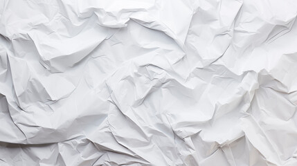 Obraz premium Texture of crumpled white paper, top view. Light gray crumpled paper background, close-up. Blank white paper. Place for text. Copy space