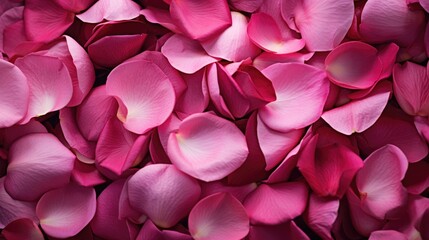 Pink rose petals. Valentines day background. Flat lay, top view