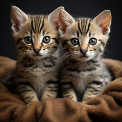 fotografia con detalle de pareja de gatitos sobre una manta de tonos marrones