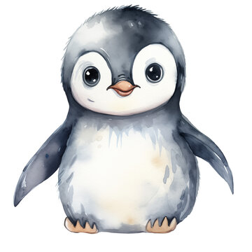 watercolor penguin, penguin clipart for graphic resources