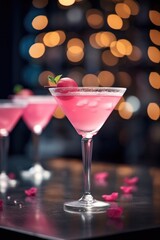 classic Pink Lady cocktail on the background of the bar