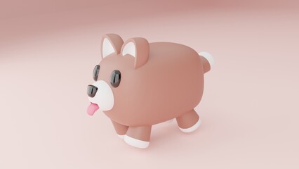 Dog very cute. brown body. The body is brown and white.. 3D render 