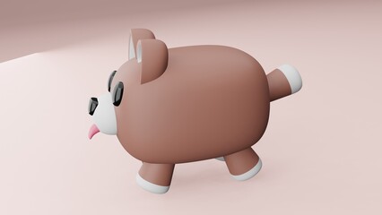 Dog very cute. brown body. The body is brown and white.. 3D render 
