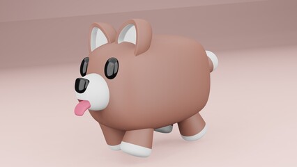 Dog brown body 3D render 
