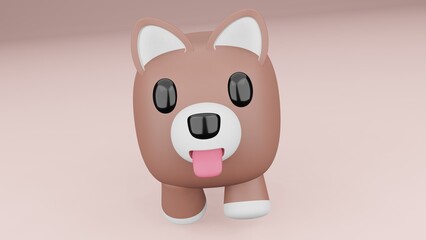 Dog very cute. brown body. The body is brown and white.. 3D render 