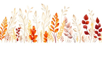 Autumn floral border. Seamless horizontal pattern with hand drawn watercolor leaves. Decoration for Fall, Thanksgiving and Harvest Day design.