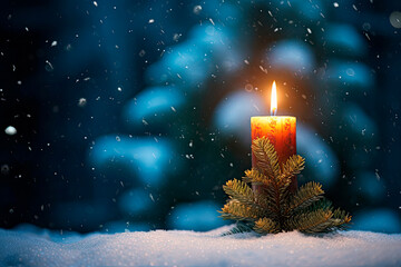 Red christmas candles with snow background - obrazy, fototapety, plakaty