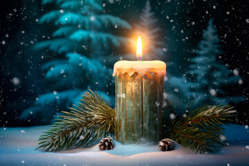 Christmas candles with snow background