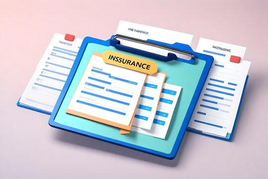 3D Health insurance concept. Realistic 3d design of Big clipboard with document checklist Life insurance family health care protection and medical service in cartoon minimal style.