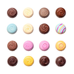 Round colored chocolate pralines on transparent background, white background, isolated, icon material, vector illustration