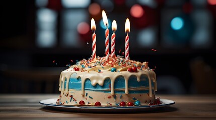 birthday cake with candle - obrazy, fototapety, plakaty