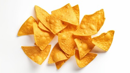 Top View of Flying Mexican Nachos Chips isolated on white background