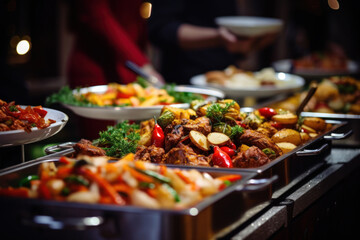 catering buffet food indoor in restaurant or hotel party table