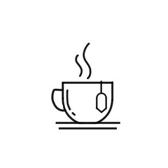 Cup of hot tea. Hot tea in the morning. Hot tea in line art style. Hot tea in the glass.