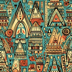 indian triba motifs illustration seamless pattern