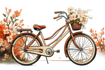 bicycle and flowers isolated on PNG Background. Generative Ai.