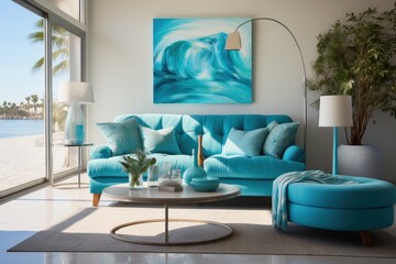 Fototapeta na wymiar A living room design style filled with the modern charm of turquoise tones.