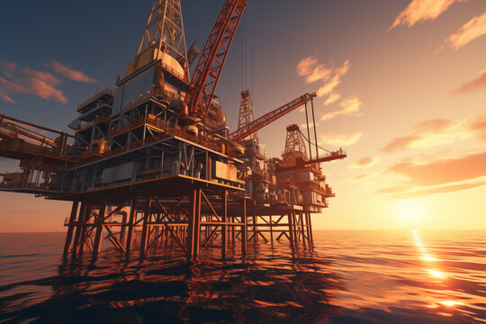 Photo of oil platform on the ocean.