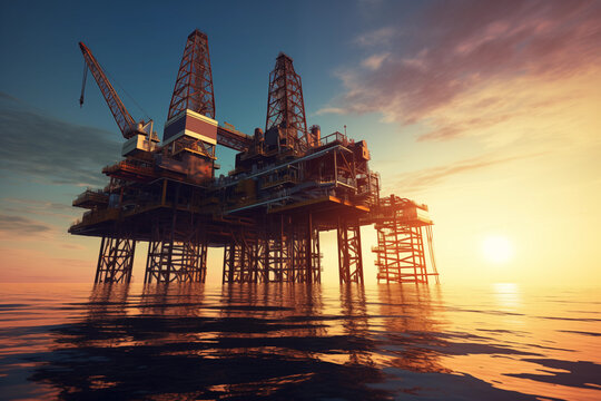 Photo of oil platform on the ocean.