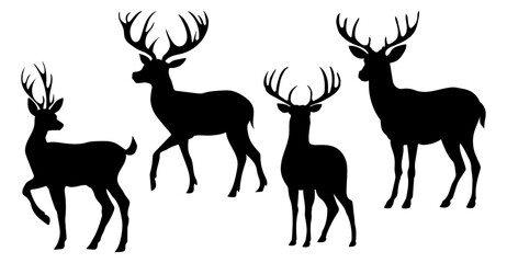 Deer silhouette set, icons, vector illustration on a white background