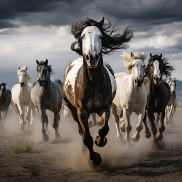 Fotografia con detalle de varios caballos al galope