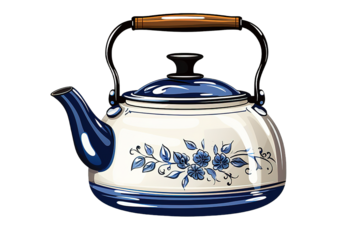 Hand drawing tea pot illustration. isolated on PNG Background. Generative Ai.