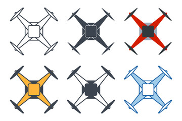 drone quadrocopter with action camera icon collection with different styles. Drone aerial camera icon symbol vector illustration isolated on white background