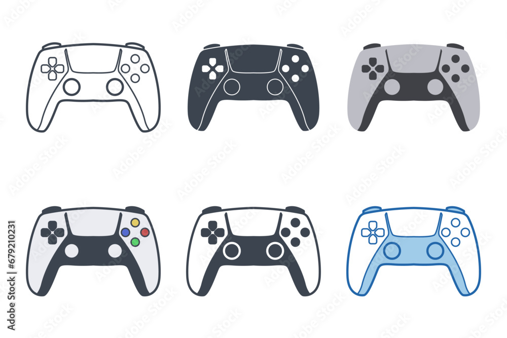 Poster game controller icon collection with different styles. gamepad, joystick, game console icon symbol v