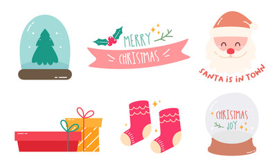 Cute Hand Drawn Colorful Christmas Doodles,  Set of Christmas Elements Collection in Doodle Style