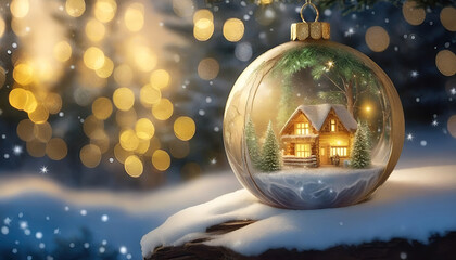 Fototapeta na wymiar ai generative, christmas winter background in a shiny Christmas ball ornament decoration