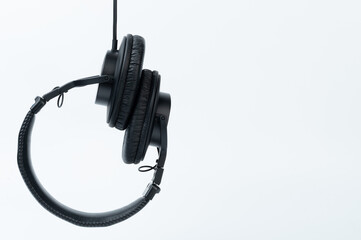 Black leather headphones with cable