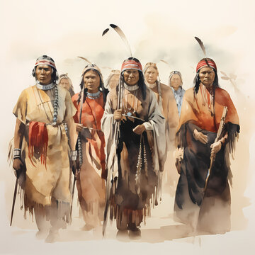 The Osage tribe,watercolor illustration.