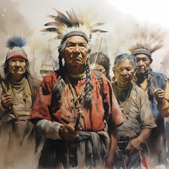 Naklejka premium The Osage tribe,watercolor illustration.