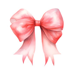 Pink bow watercolor illustration isolated on white background