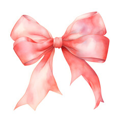 Fototapeta premium Pink bow watercolor illustration isolated on white background