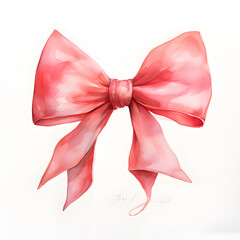 Pink bow watercolor illustration isolated on white background