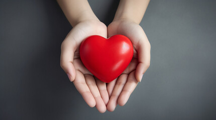 Red heart in woman hands. Love, valentine's day background. 