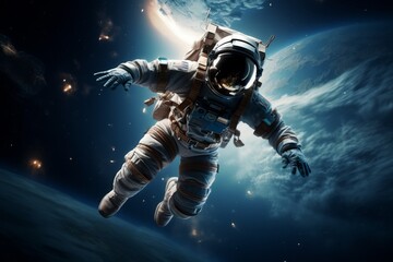 Fototapeta premium Stunning Illustration. Astronaut Drifting Gracefully in the Vastness of Outer Space