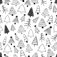 Pine Outline Seamless Pattern. Design for paper, covers, cards, fabrics, background and any. Vector illustration about Christmas Holiday.