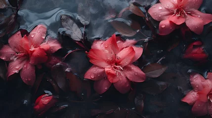 Plexiglas foto achterwand Frozen azalea with red leaves © Ziyan