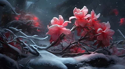 Poster Frozen azalea with red leaves © Ziyan