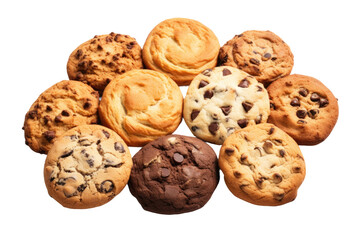 a collection of fresh-baked cookies isolated on a transparent background, generative ai